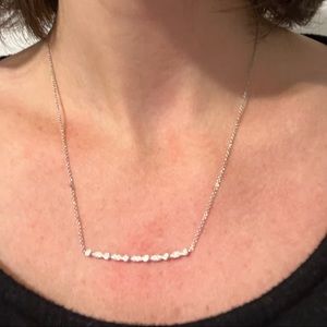 18 karat white gold diamond pave bar pendant necklace